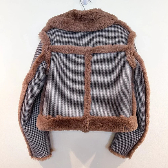 Opening Ceremony Reversible Faux Fur Houndstooth Short Preppy Classic Coat XS - Picture 9 of 10
